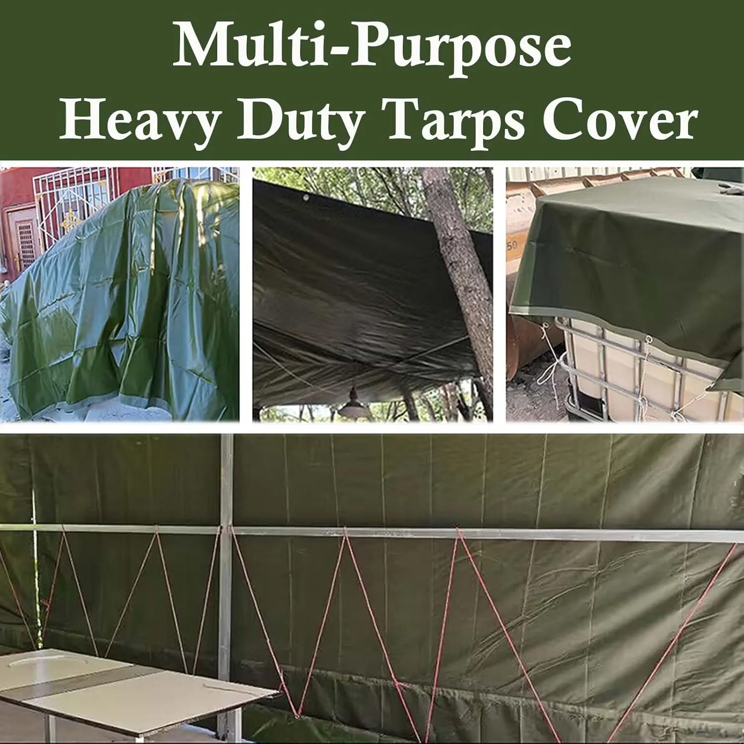 SRHIMEOS 3' x 26' Heavy Duty Green Canvas Tarp, Waterproof Camping Tarps Cover with Rustproof Grommets, 30 Mil Thickness Tarpaulin for Outdoor Pool, UV Blocking and Tear Resistant