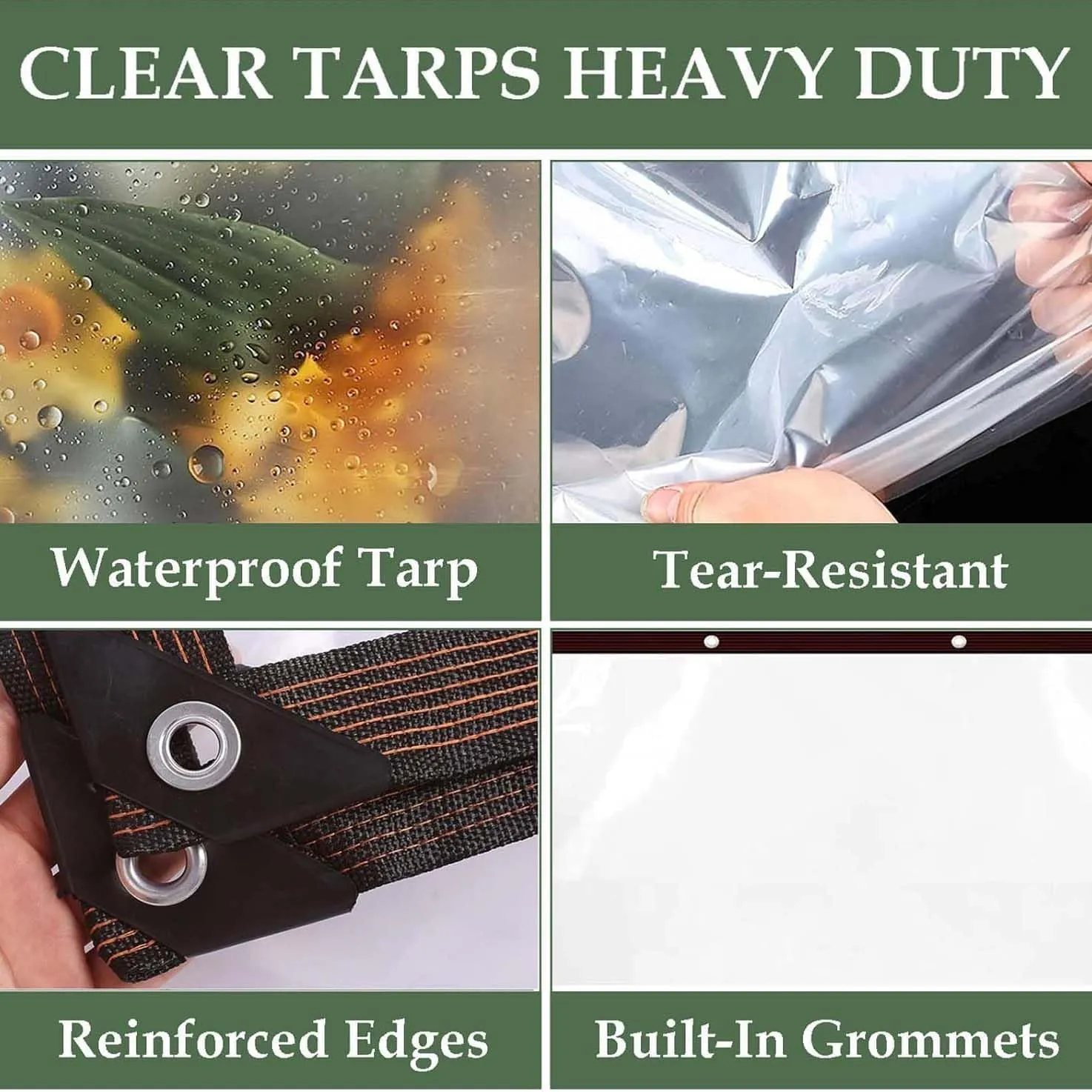 SRHIMEOS Tarp Waterproof Transparent 3.9x6.6ft, Outdoor Clear Tarpaulin with Grommets and Reinforced Edges, PVC Tarps Heavy Duty Plastic, Rainproof for Camping, Plants Greenhouse, Cars