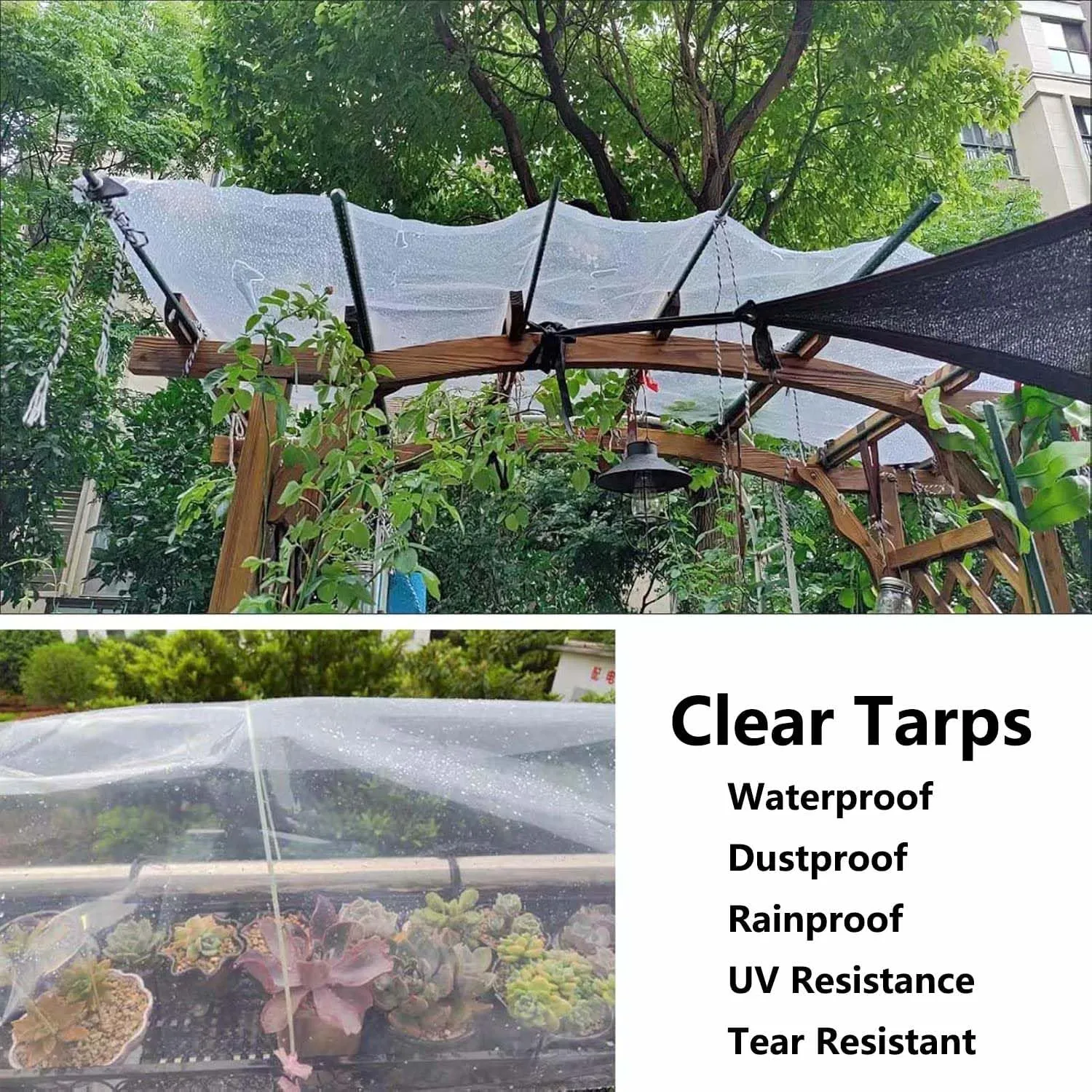 SRHIMEOS Tarp Waterproof Transparent 3.9x6.6ft, Outdoor Clear Tarpaulin with Grommets and Reinforced Edges, PVC Tarps Heavy Duty Plastic, Rainproof for Camping, Plants Greenhouse, Cars