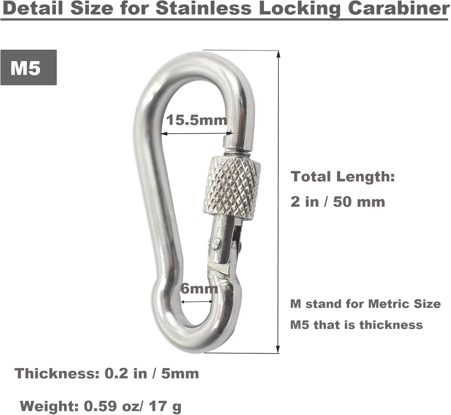 Stainless Heavy Duty M5M8M10M12 Locking Carabiner Snap Hooks with Screw Nut Connector Chains Links Hardware Fasteners