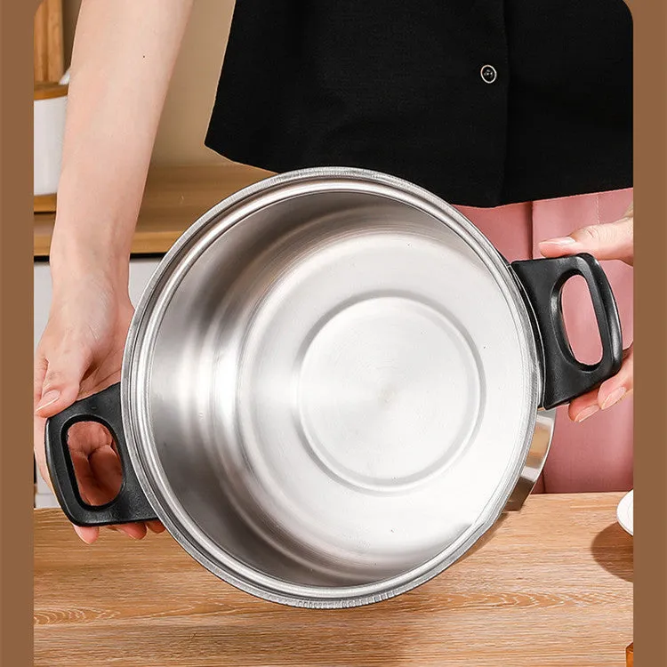 Stainless Steel Pot Set with Kettle & Frying Pan – Glass Lids, Black Handles