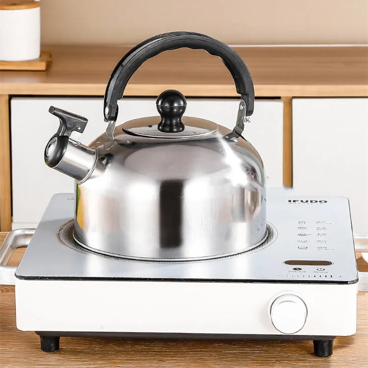 Stainless Steel Pot Set with Kettle & Frying Pan – Glass Lids, Black Handles
