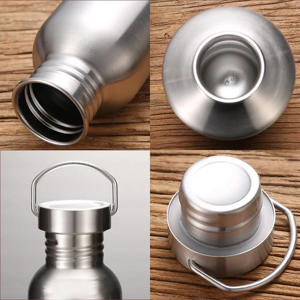 Stainless Steel Water Bottle Single Wall Metal Bottle Large Camping Water Cup with Handle Wide Mouth Leak Proof Lightweight Sports Kettle Cup (34 oz)