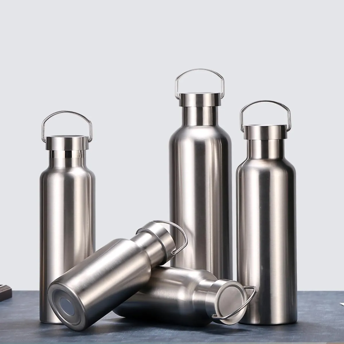 Stainless Steel Water Bottle Single Wall Metal Bottle Large Camping Water Cup with Handle Wide Mouth Leak Proof Lightweight Sports Kettle Cup (34 oz)