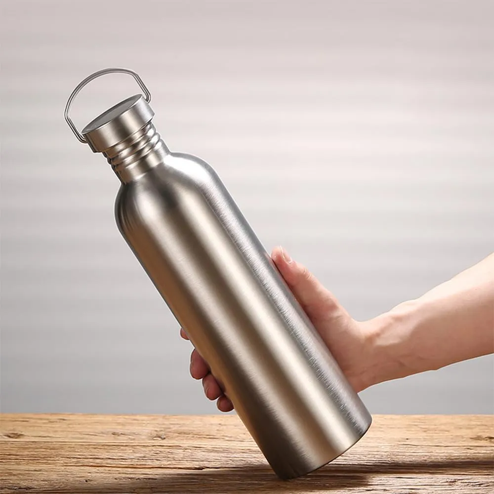 Stainless Steel Water Bottle Single Wall Metal Bottle Large Camping Water Cup with Handle Wide Mouth Leak Proof Lightweight Sports Kettle Cup (34 oz)