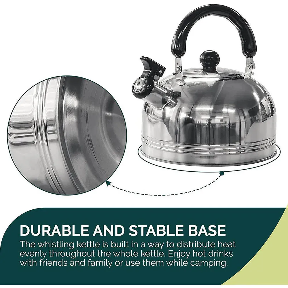 Stainless Steel Whistling Camping Kettle - 2L Capacity