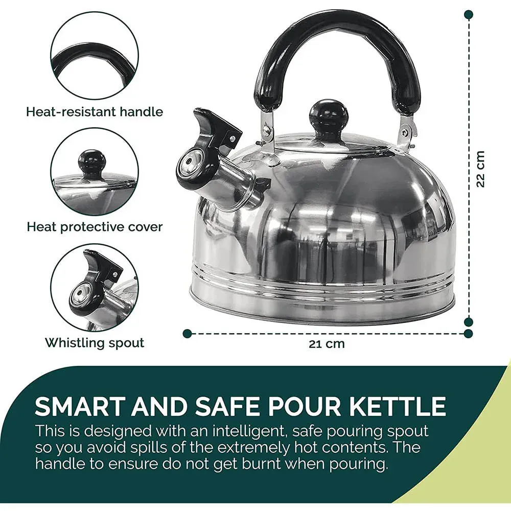Stainless Steel Whistling Camping Kettle - 2L Capacity