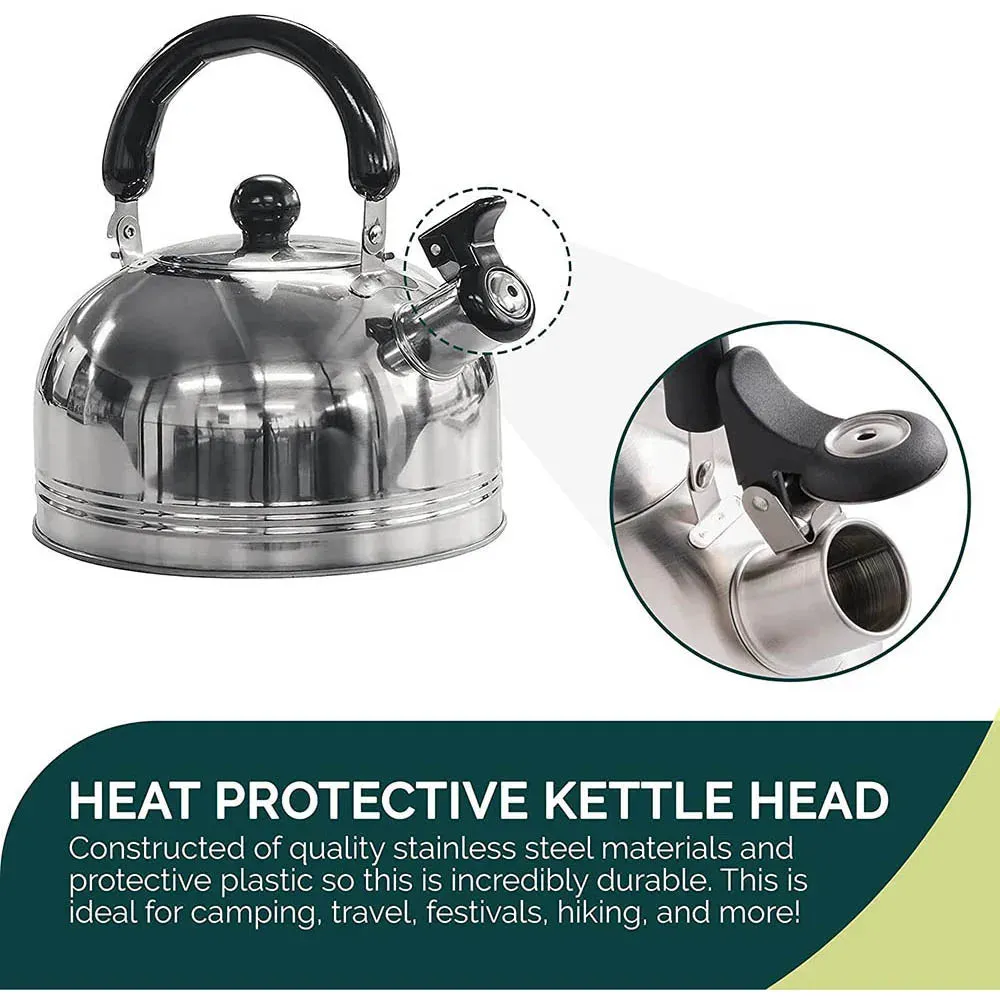 Stainless Steel Whistling Camping Kettle - 2L Capacity