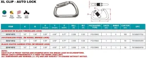 STAINLESS XL CARABINER CLIP AUTO LOCK, 1/2" X 4-1/2", 316 SS