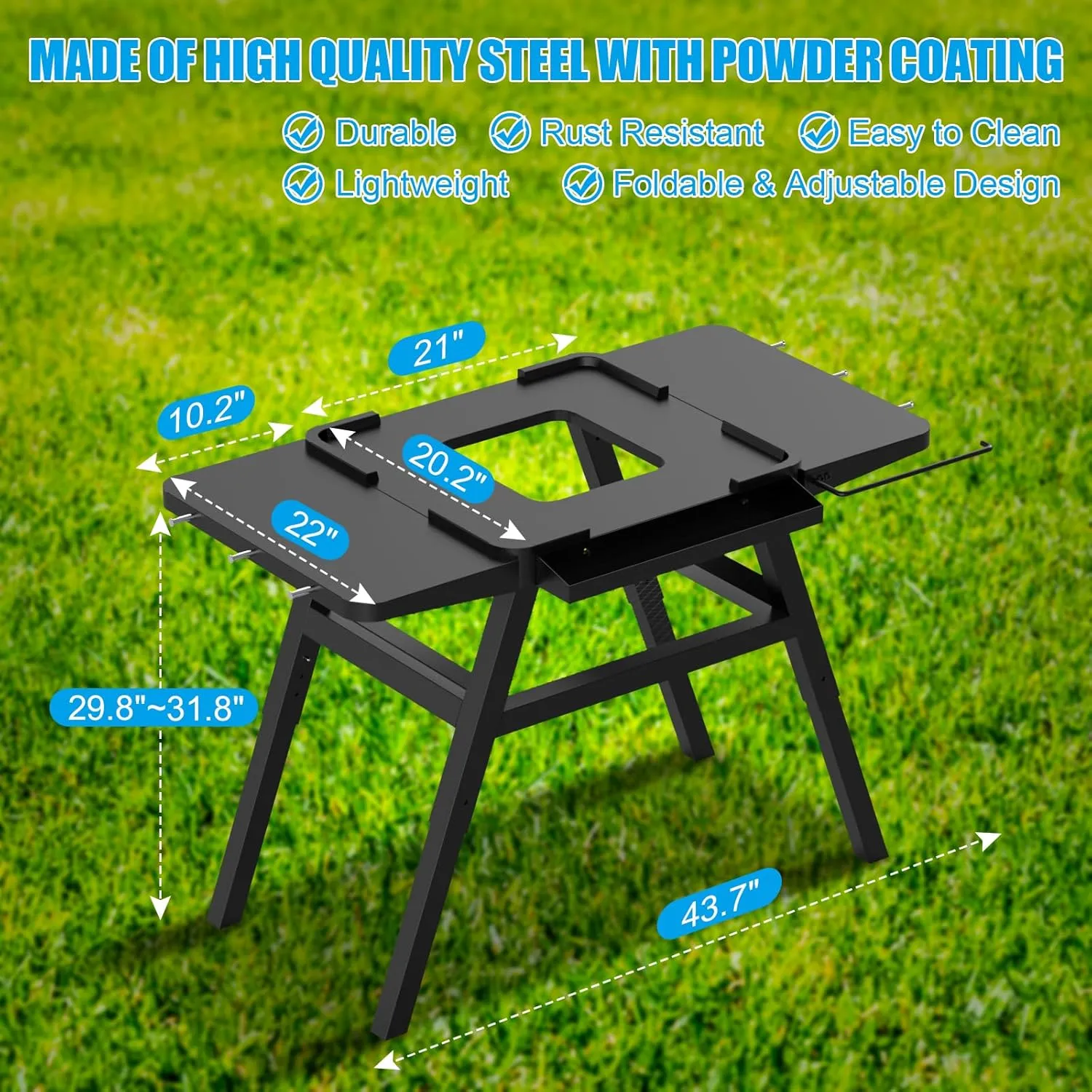 Stand for Ninja Woodfire Outdoor Grill, Portable Adjustable Cart Table for Ninja XSKUNSTAND OG700 OG800 OG900 OO101 Series Smoker Pizza Oven Accessories With Shelves, Black