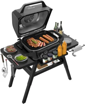 Stand for Ninja Woodfire Outdoor Grill, Portable Adjustable Cart Table for Ninja XSKUNSTAND OG700 OG800 OG900 OO101 Series Smoker Pizza Oven Accessories With Shelves, Black