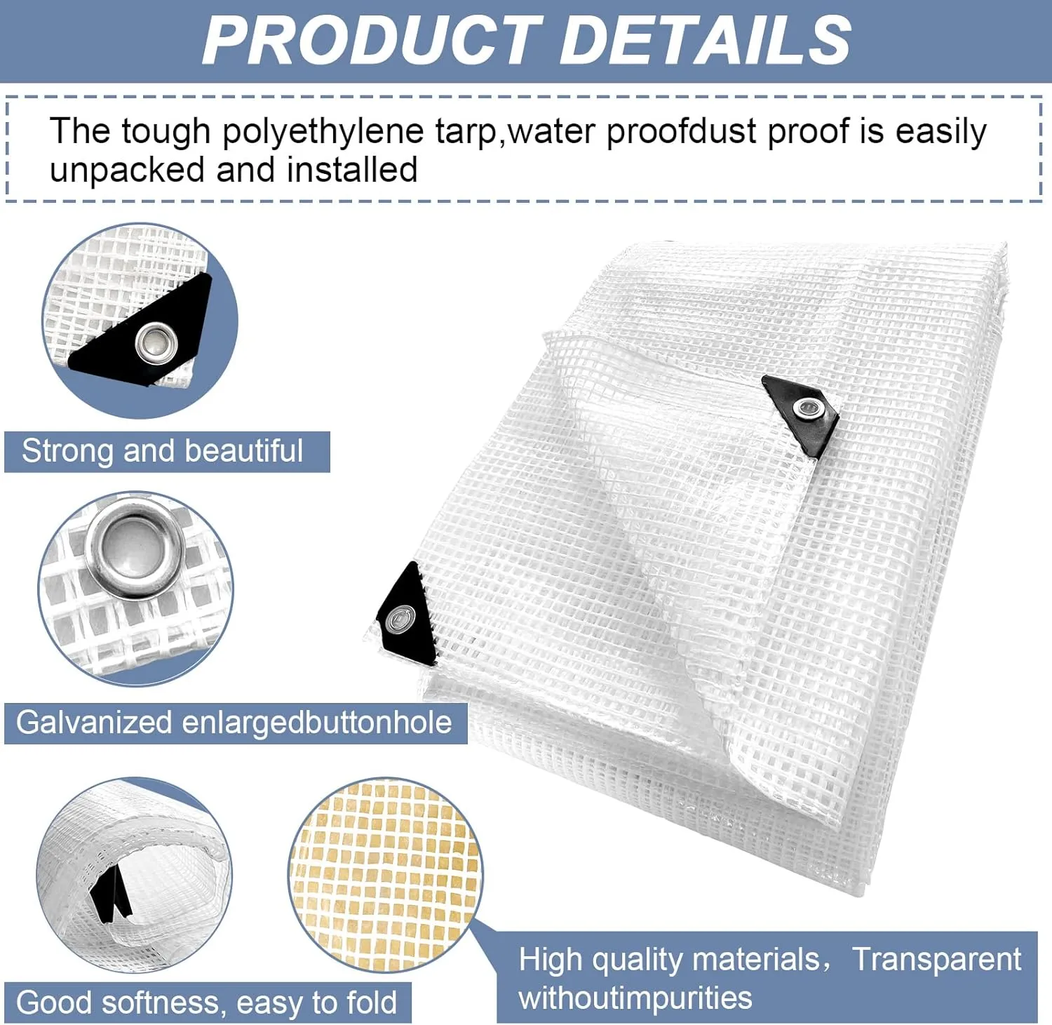 STARPYNG-10 Mil Clear/White 10X12 Feet Tarp-Heavy Duty Clear Mesh Tarp-Waterproof Tarp, UV Resistance,Greenhouse, Canopy, Tent, Yard and Outdoor Activities