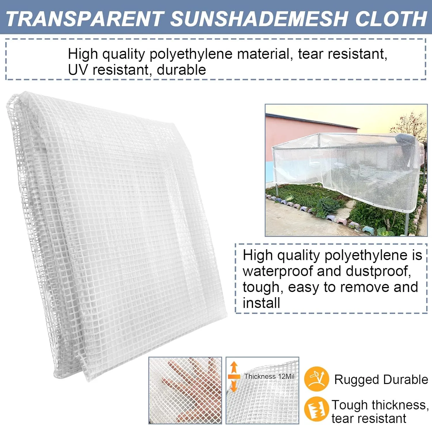 STARPYNG-10 Mil Clear/White 10X12 Feet Tarp-Heavy Duty Clear Mesh Tarp-Waterproof Tarp, UV Resistance,Greenhouse, Canopy, Tent, Yard and Outdoor Activities
