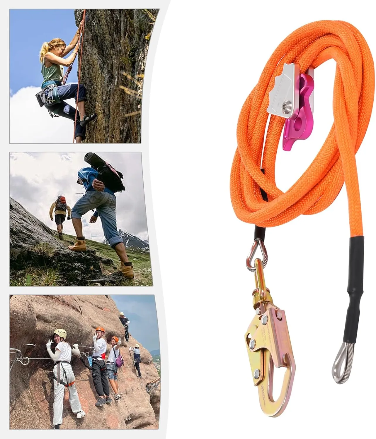 Steel Wire Core Flip Line Kit 1/2" X 16' Wire Core Flipline with Triple Lock Carabiner Flipline for Climbing Tree Adjustable Lanyard for Arborists Climbers Tree Climbers