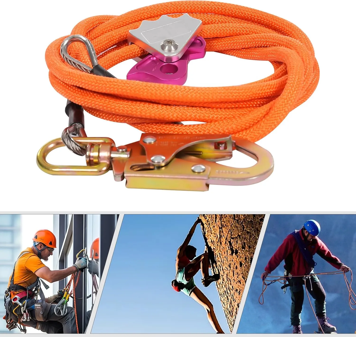 Steel Wire Core Flip Line Kit 1/2" X 16' Wire Core Flipline with Triple Lock Carabiner Flipline for Climbing Tree Adjustable Lanyard for Arborists Climbers Tree Climbers