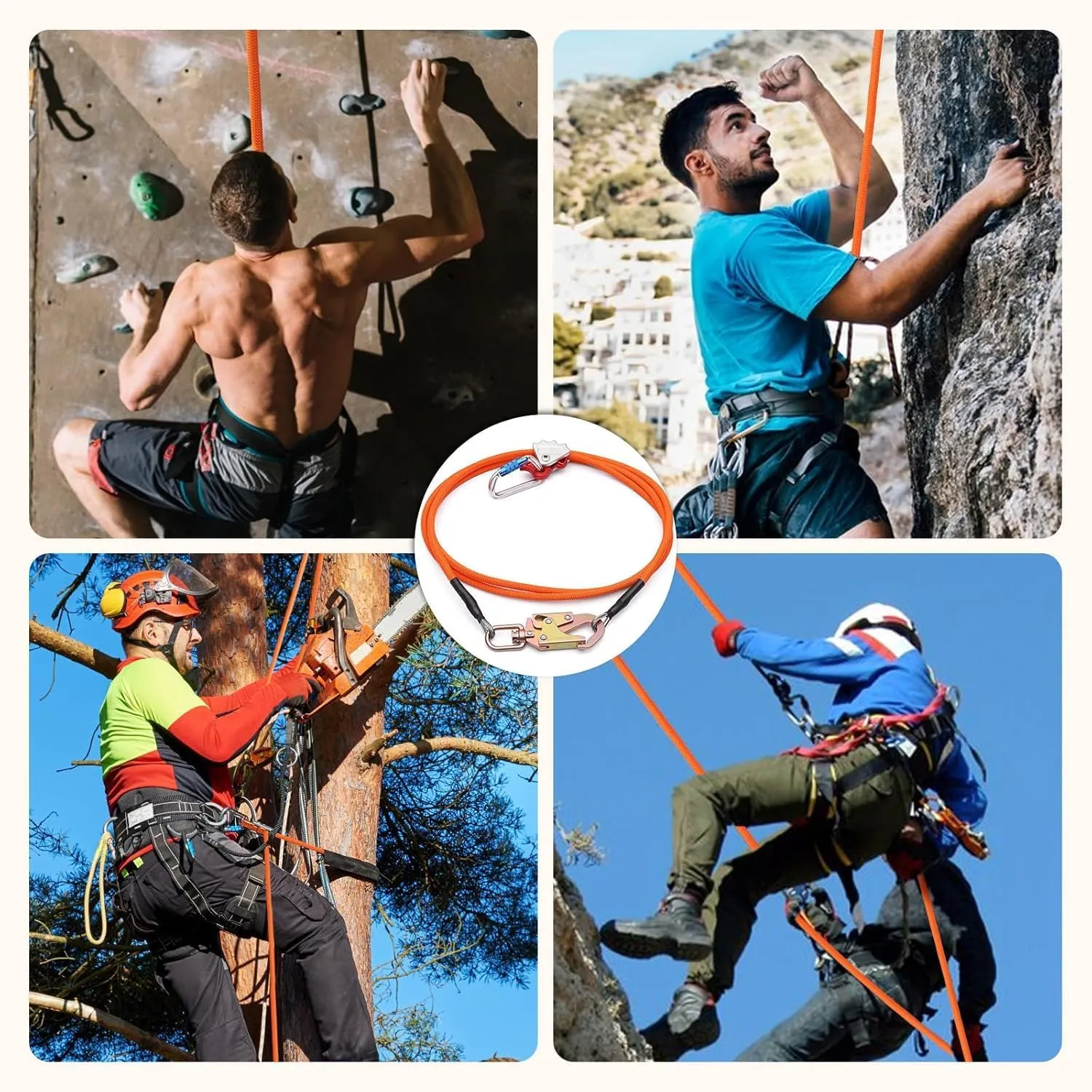 Steel Wire Core Flip Line Kit 1/2" X8ft Arborist Equipment,Adjustable Lanyard Steel Core Tree Climbing Positioning Lanyard for Fall Protection Climbers Tree Climbers,Low Stretch Cut Resistant