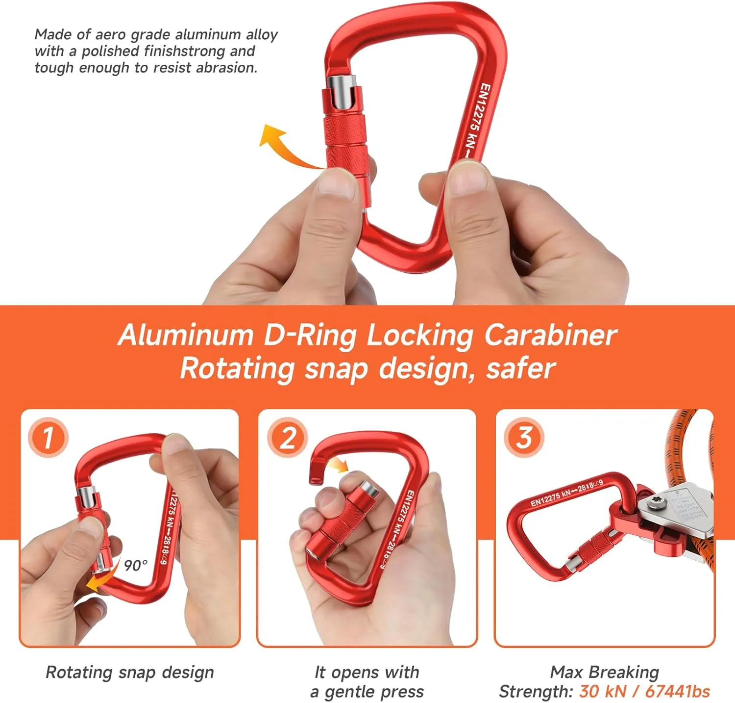 Steel Wire Core Flipline 1/2" X 10ft Fall Protection Arborist Climbing Flip Line Tree Climbing Rope with Steel Swivel Snap Hook Triple Lock Carabiner Rope Grab Adjuster