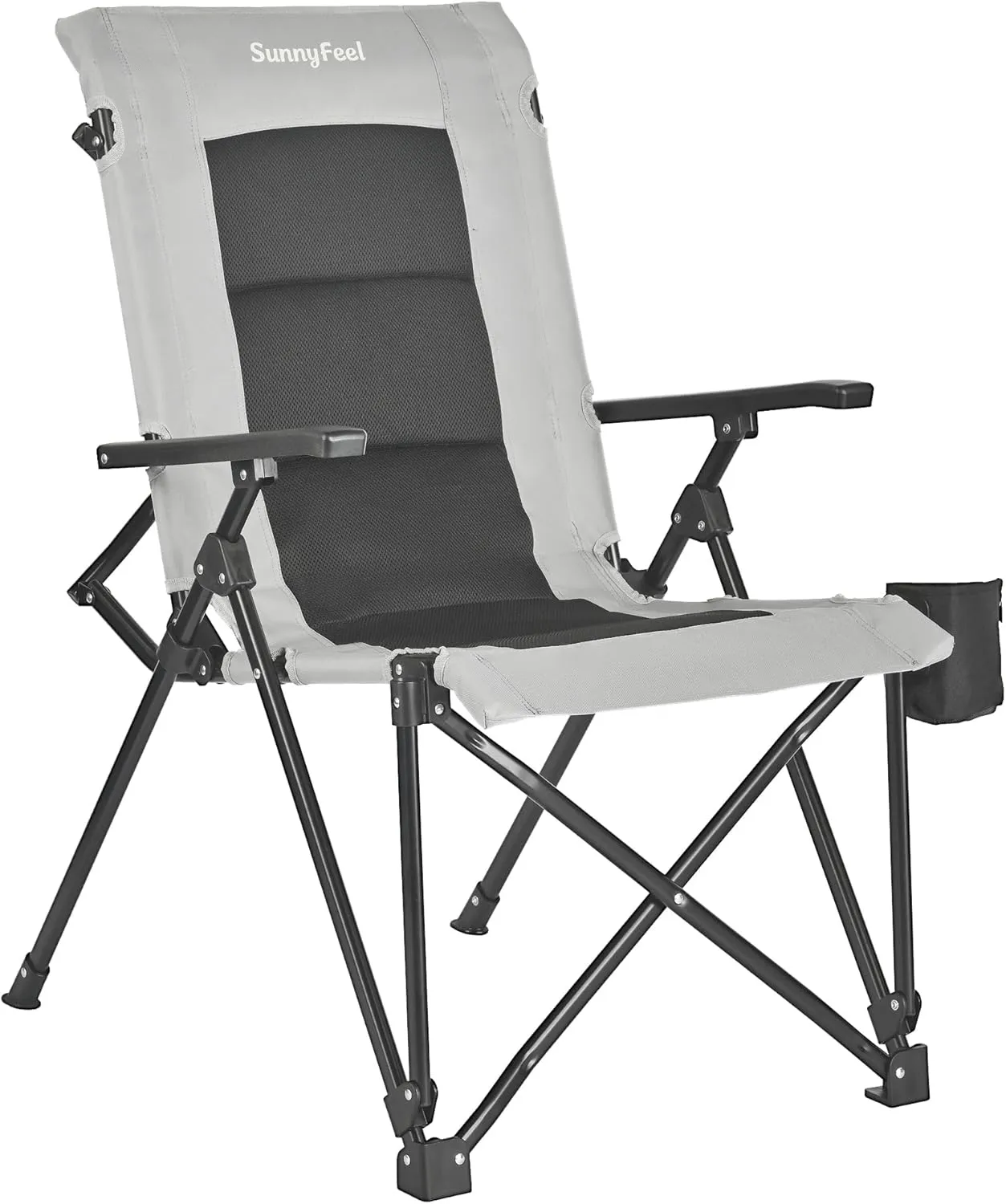SUNNYFEEL Ergonomic High Back Camp Chair - 500lbs Heavy Duty Folding Chair, UV-Resistant Portable Camp Chair with Hard Armrests, Cup Holder＆ Bag for Outdoor, Basebal, Travel, Sports, Hiking, Fishing