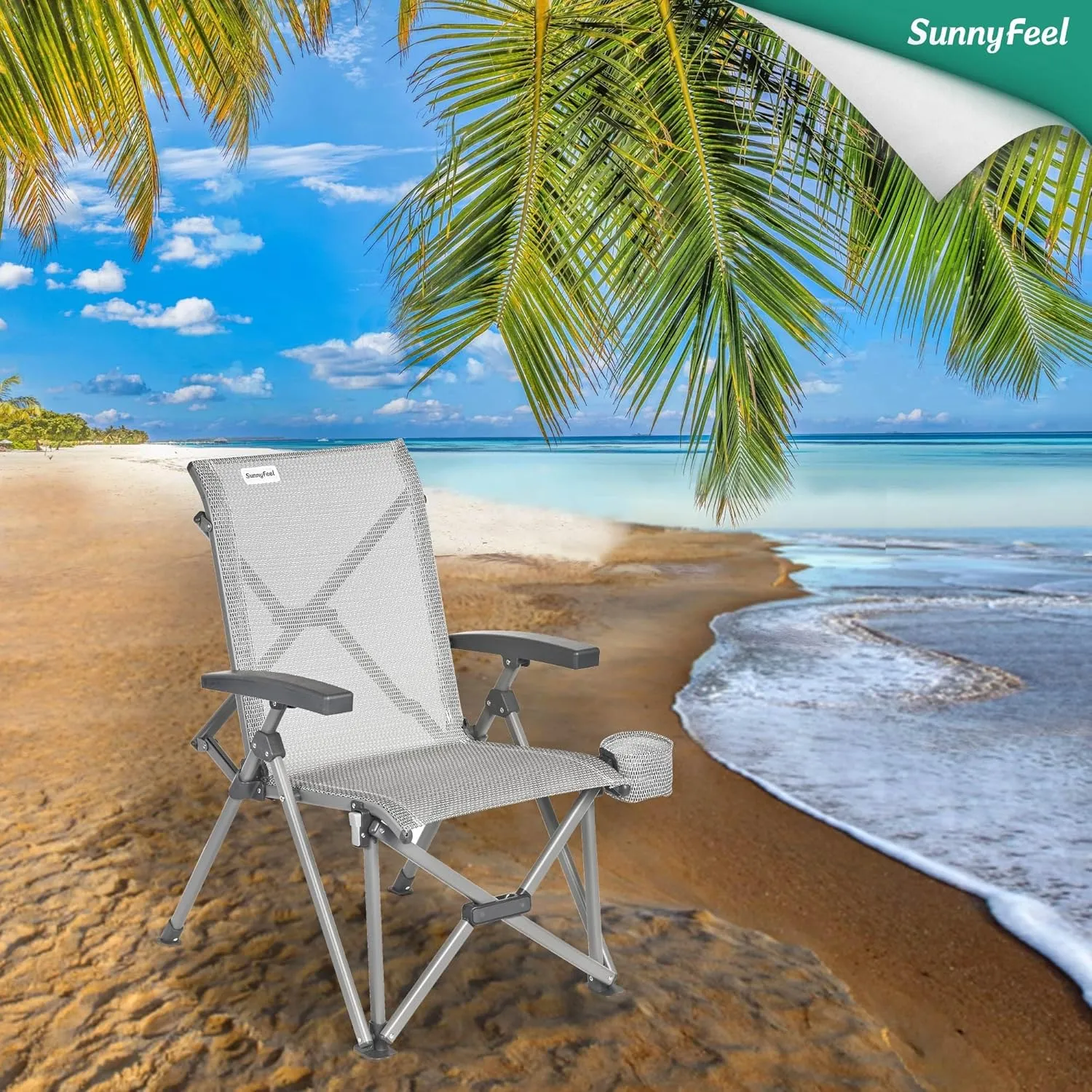 SUNNYFEEL Ergonomic High-Back Camping Chair - 1 Second Folding Chair with 500lbs Capacity, Breathable Back Support for Outdoor, Lawn, Hiking, Fishing (Grey)