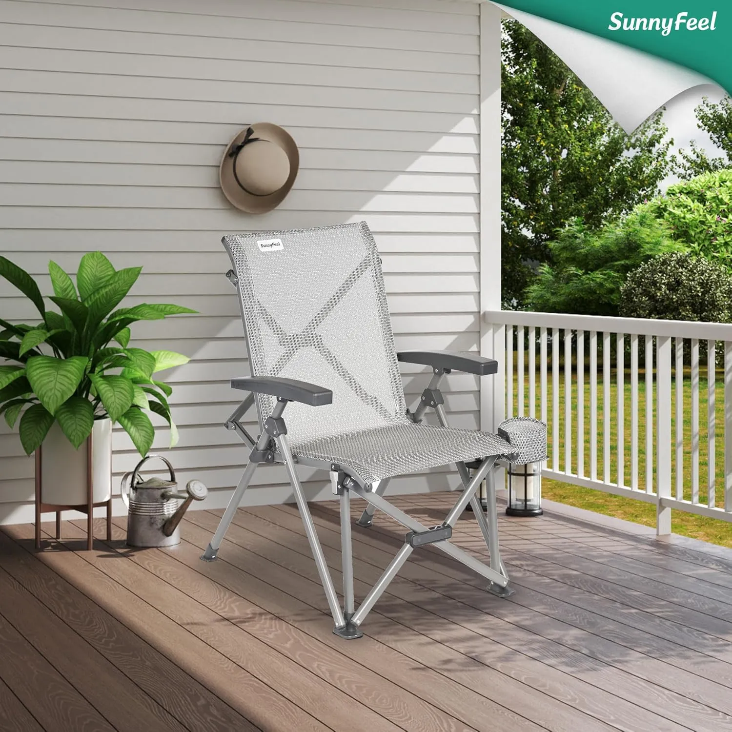 SUNNYFEEL Ergonomic High-Back Camping Chair - 1 Second Folding Chair with 500lbs Capacity, Breathable Back Support for Outdoor, Lawn, Hiking, Fishing (Grey)