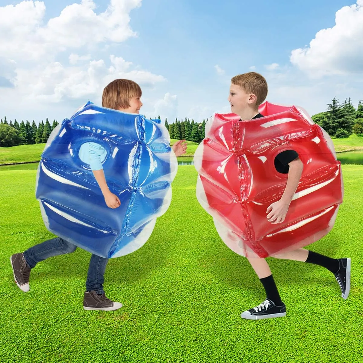 SUNSHINEMALL 2PC Sumo Balls, Inflatable Body Sumo Balls Bopper Toys for Kids 26" - Heavy Duty PVC Vinyl Suits for Grassland or Other Outdoors Play (2PC Blue Pink 26inch)