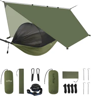 Sunyear Camping Hammock with Net - Double&Single Hammock with House-Like Net- Easy Setup & Pack, Lightweight & Portable, Perfect for Hiking, Backpacking, Outdoor Sleeping
