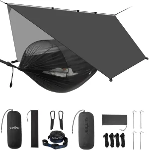 Sunyear Camping Hammock with Net - Double&Single Hammock with House-Like Net- Easy Setup & Pack, Lightweight & Portable, Perfect for Hiking, Backpacking, Outdoor Sleeping