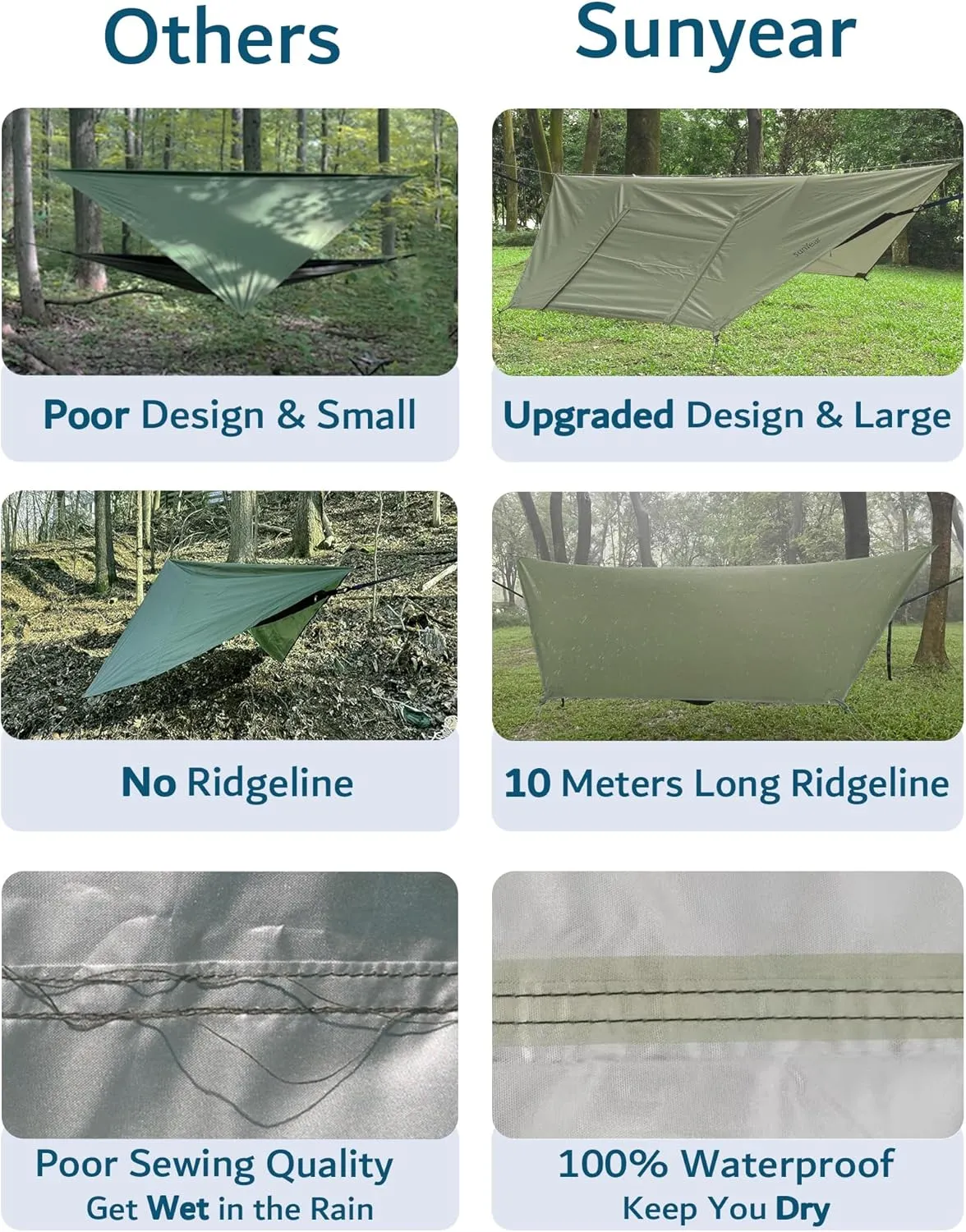 Sunyear Camping Hammock with Net - Double&Single Hammock with House-Like Net- Easy Setup & Pack, Lightweight & Portable, Perfect for Hiking, Backpacking, Outdoor Sleeping