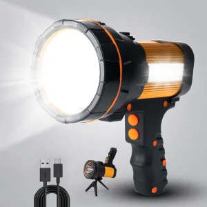 Super Bright Handheld Spotlight Flashlight LED High lumens Rechargeable, Most Powerful Spot Lights Hand held Large Capacity 10000 Long Lasting High Power Searchlight Big Flashlight