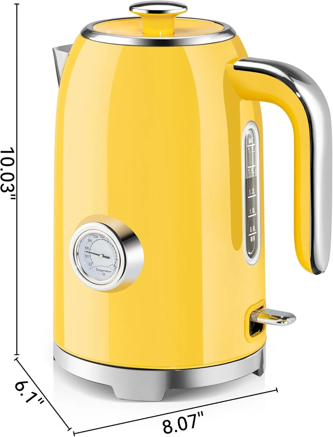 SUSTEAS Electric Kettle - 57oz Hot Tea Kettle Water Boiler with Thermometer, 1500W Fast Heating Stainless Steel Tea Pot, Cordless with LED Indicator, Auto Shut-Off & Boil Dry Protection, Retro Yellow