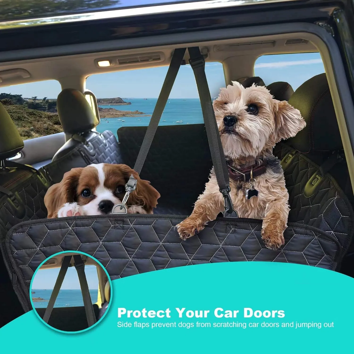 SUV Dog Car Seat Cover - 100% Waterproof, Heavy Duty Hammock for Back Seat, Non Slip Protector for Large SUVs