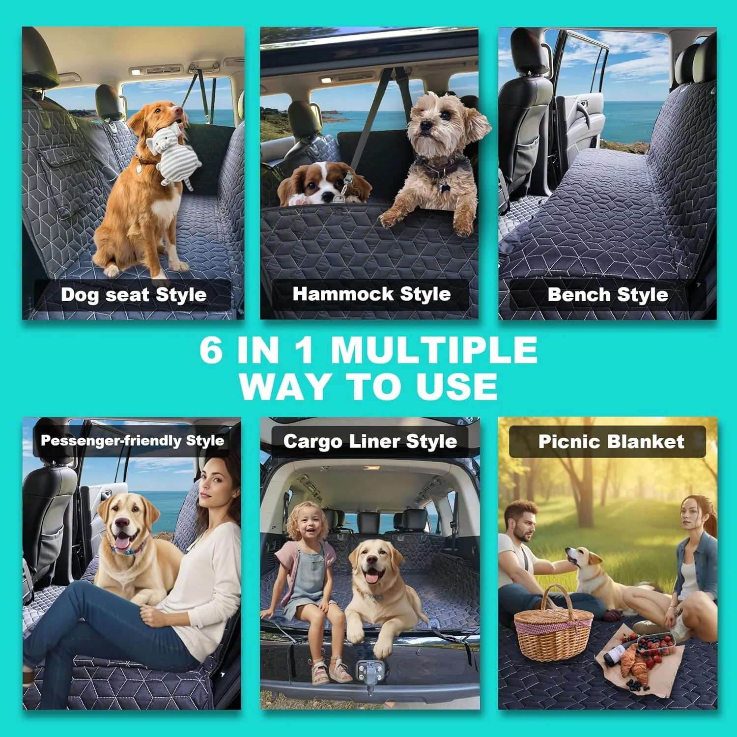 SUV Dog Car Seat Cover - 100% Waterproof, Heavy Duty Hammock for Back Seat, Non Slip Protector for Large SUVs