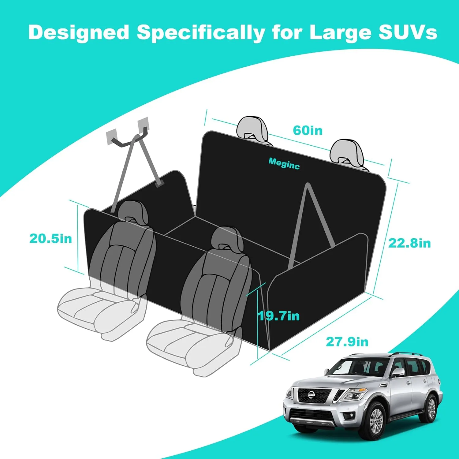 SUV Dog Car Seat Cover - 100% Waterproof, Heavy Duty Hammock for Back Seat, Non Slip Protector for Large SUVs