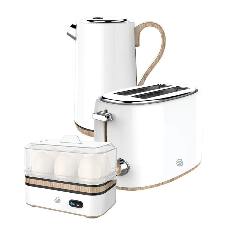 Swan Cordless Kettle & 2 Slice Toaster & Egg Boiler White SWTP1W