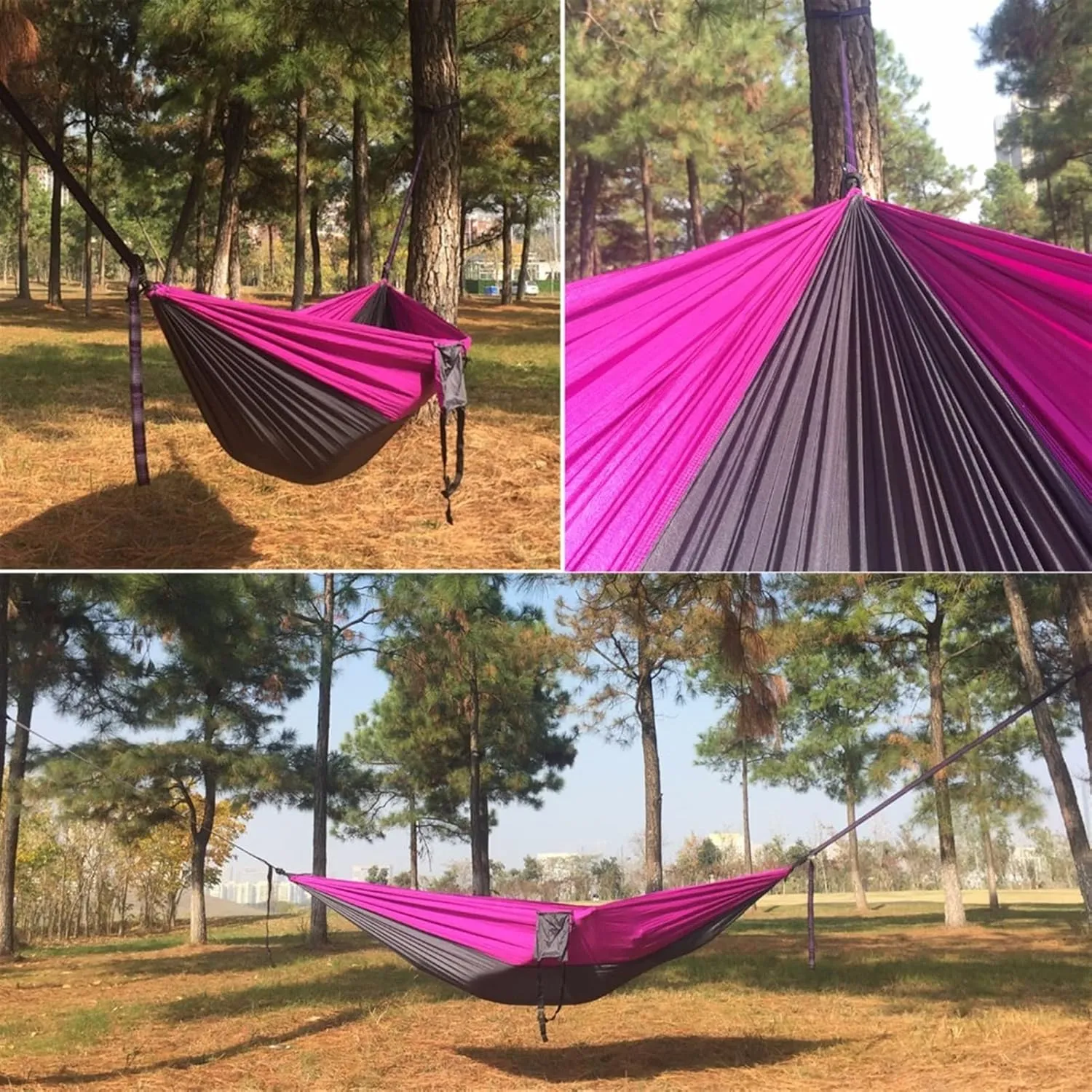 Swing Set Double Parachute Hammock, Nylon Fabric, Portable Army Survival Hammock for Outdoor Travel Camping Swing Seat (Color : Green and Light Grey)