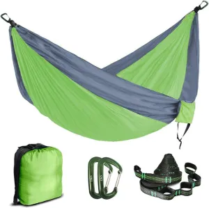 Swing Set Double Parachute Hammock, Nylon Fabric, Portable Army Survival Hammock for Outdoor Travel Camping Swing Seat (Color : Green and Light Grey)
