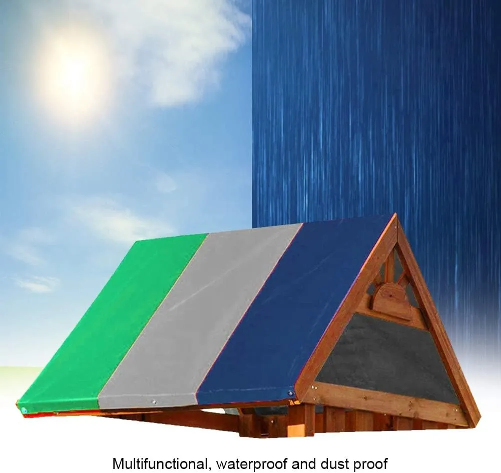 Swing Set Replacement Tarp, 210D Oxford Cloth Swing Set Canvas Cover, Waterproof and Dust Proof Canopy Cover, Multicolor, for Hiking, Camping(Green   Gray   Blue)