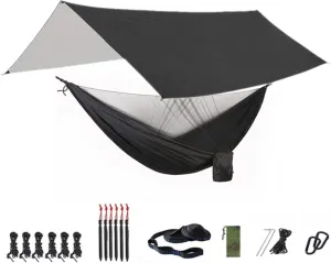 Swings Seats Camping Hammock with Net and Rainfly Tarp, 118 * 118 Inch, Portable Waterproof and UV Resistant Hammock Tent for Indoor, Outdoor Play Set Swings (Color : Black and Black)