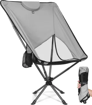 Swivel Portable High Back Camping Chair Small Compact Lightweight Folding Chairs for Adults, Outdoor Collapsible Backpack Chair for Camp, Travel, Sports, Easy Carry and Quick Setup