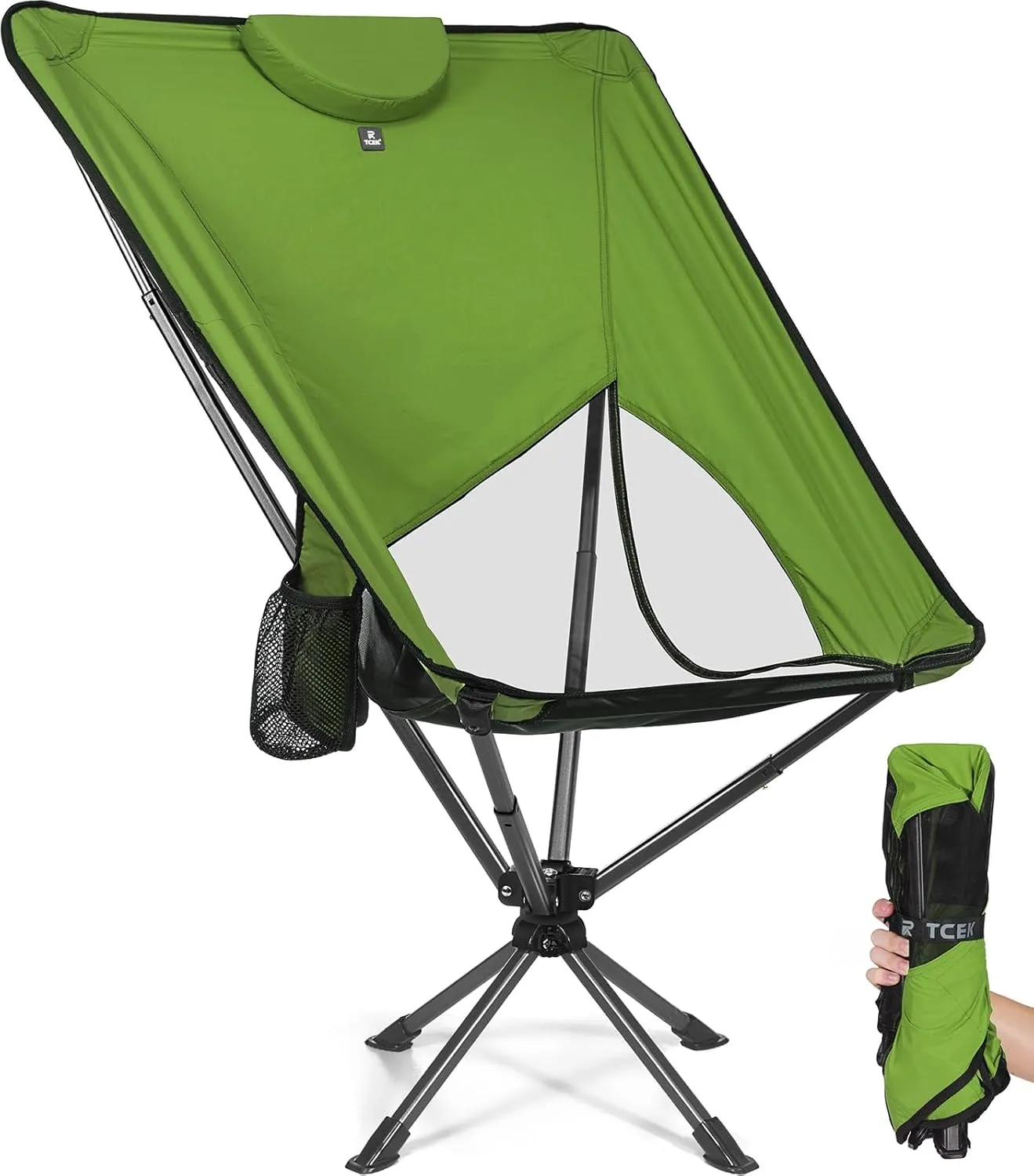 Swivel Portable High Back Camping Chair Small Compact Lightweight Folding Chairs for Adults, Outdoor Collapsible Backpack Chair for Camp, Travel, Sports, Easy Carry and Quick Setup