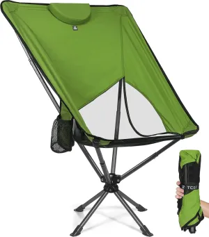 Swivel Portable High Back Camping Chair Small Compact Lightweight Folding Chairs for Adults, Outdoor Collapsible Backpack Chair for Camp, Travel, Sports, Easy Carry and Quick Setup