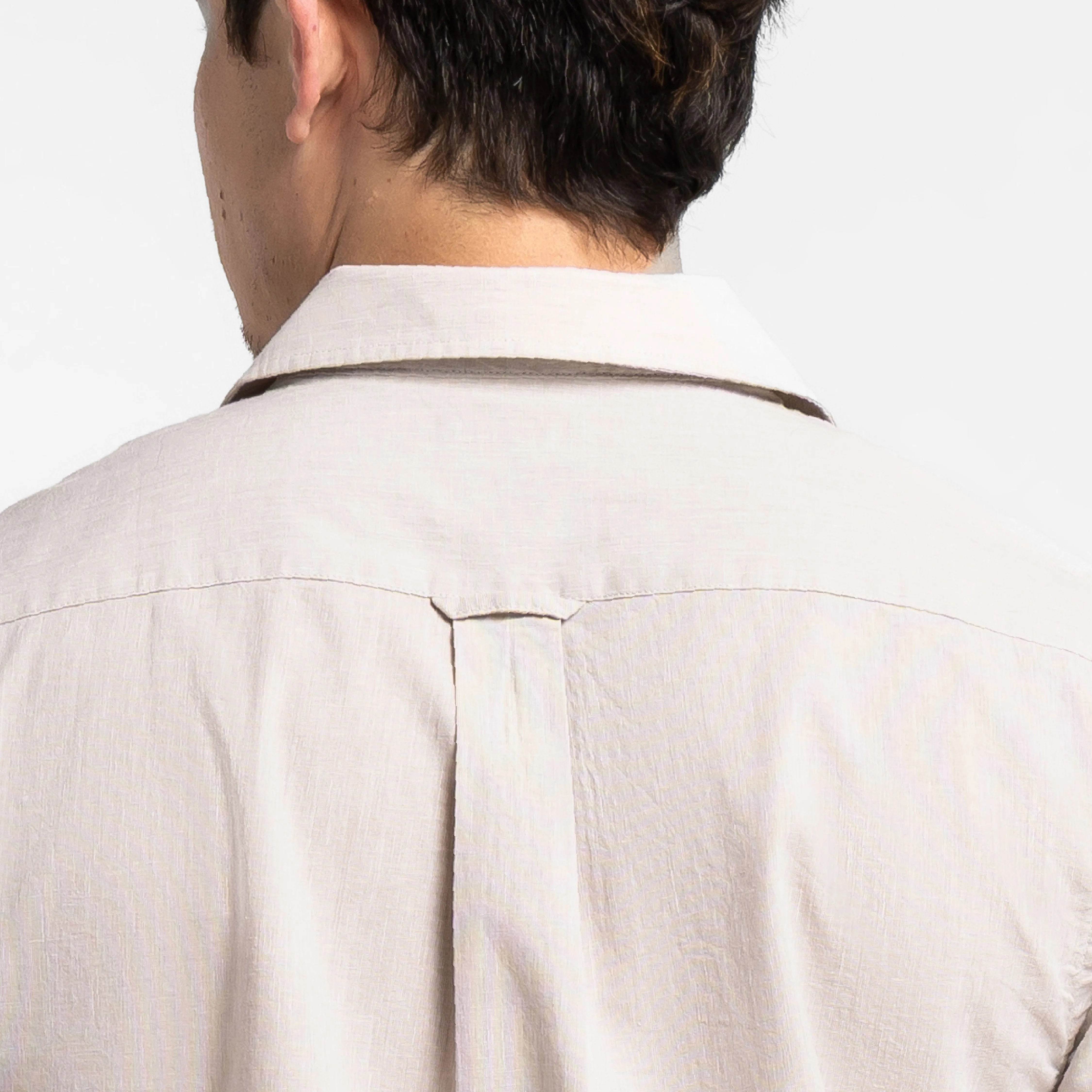 Tan Linen Camp Collar Short Sleeve Shirt