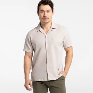 Tan Linen Camp Collar Short Sleeve Shirt