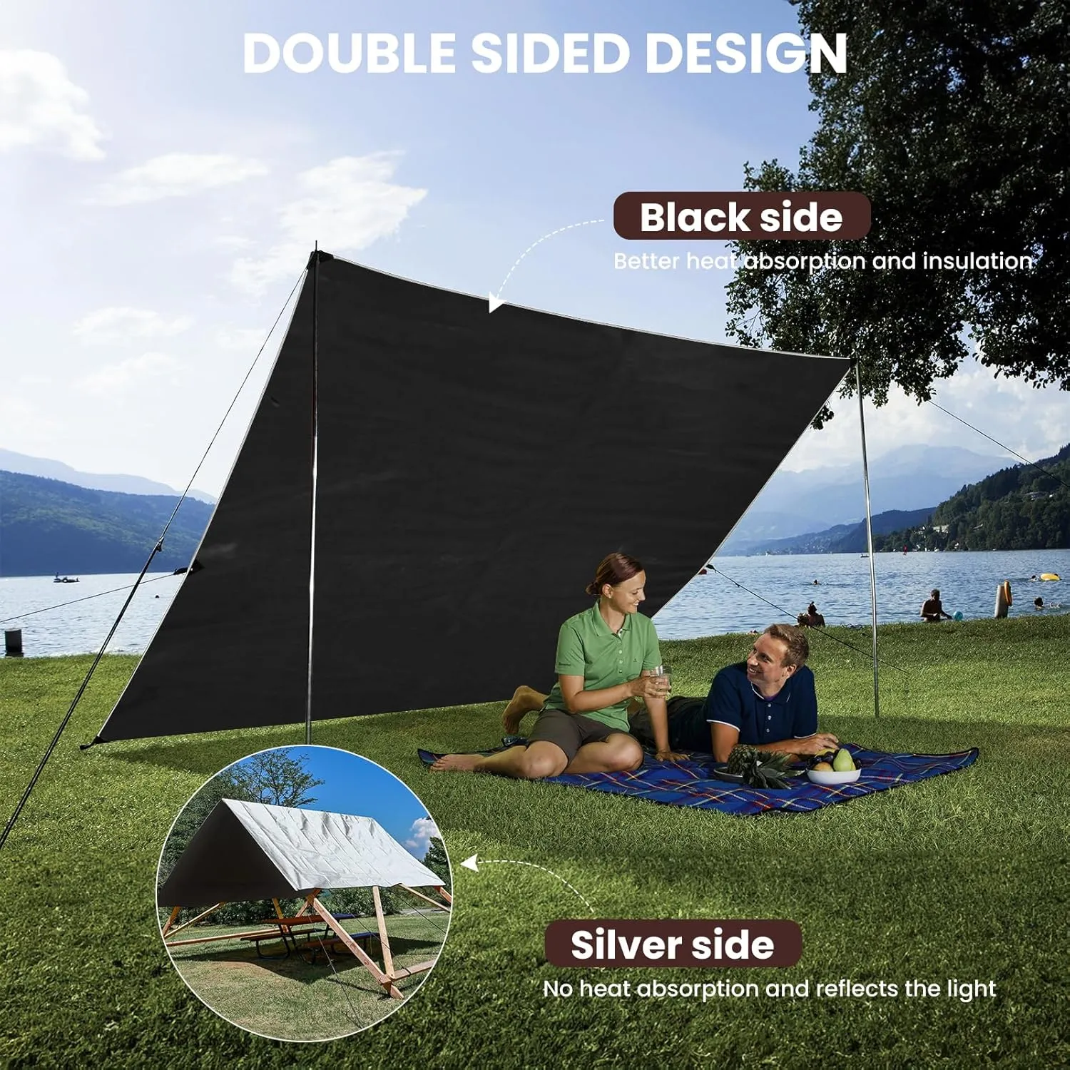 Tarp 10x12FT, Extra Thick 16Mil Heavy Duty Waterproof Tarps with Brass Grommets and Reinforced Edges, Tear & Fade Resistant, 100% UV Blocking Outdoor Tarp for Roof Camping Patio Pool Boat (Silver)