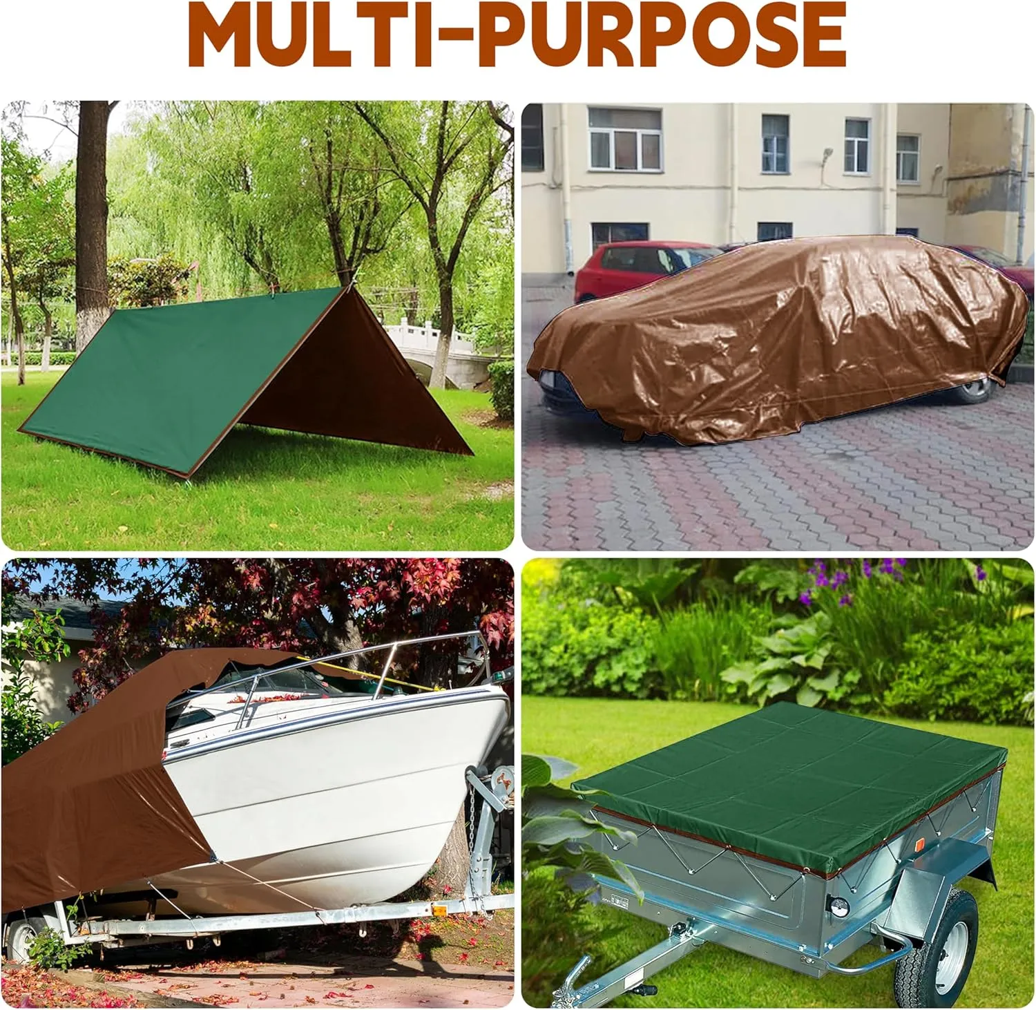 Tarp 12x30 ft 100% Waterproof 7mil Durable Grommets and Reinforced Edges,Uv Resistant,Green/Brown Tarp,Emergency Rain Shelter,Outdoor Cover and Camping Use -by MVPNET