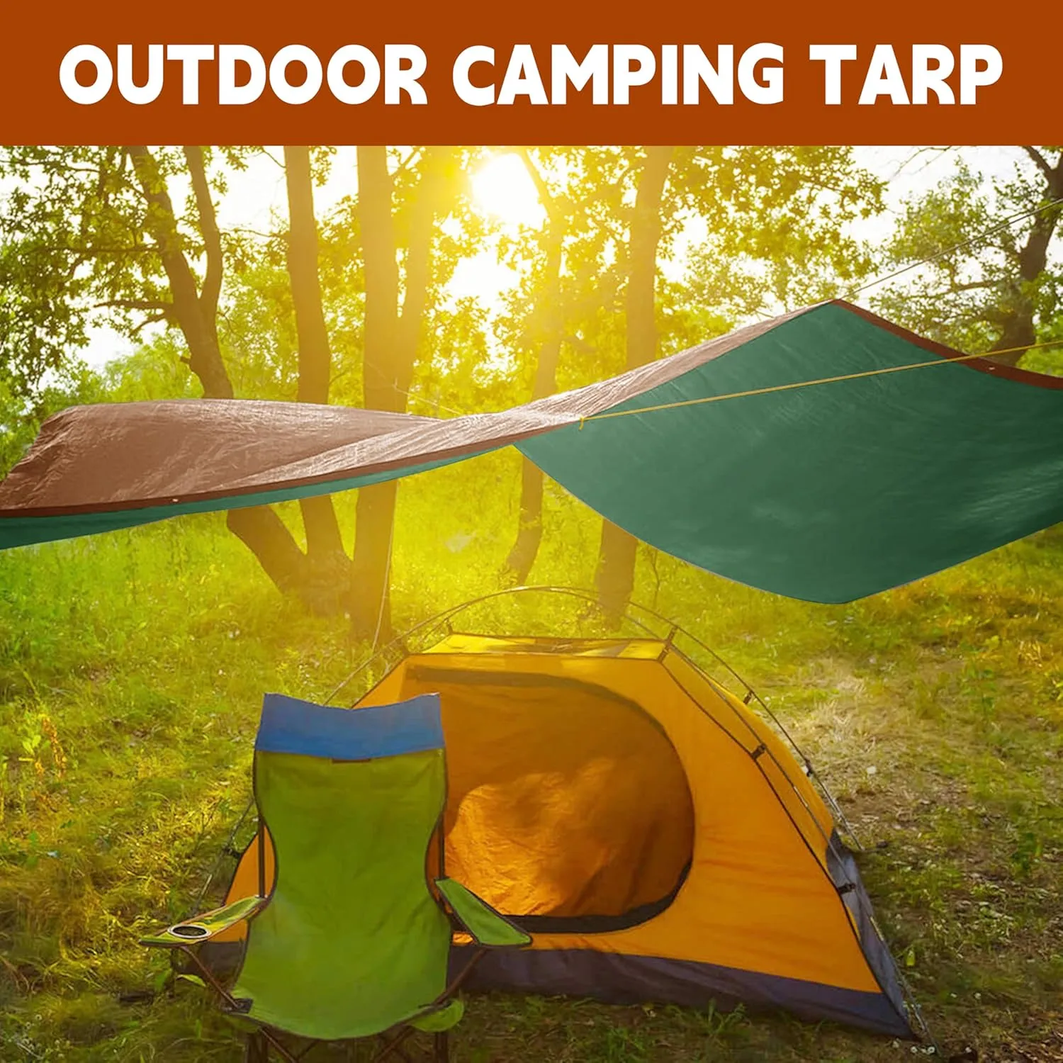 Tarp 12x30 ft 100% Waterproof 7mil Durable Grommets and Reinforced Edges,Uv Resistant,Green/Brown Tarp,Emergency Rain Shelter,Outdoor Cover and Camping Use -by MVPNET