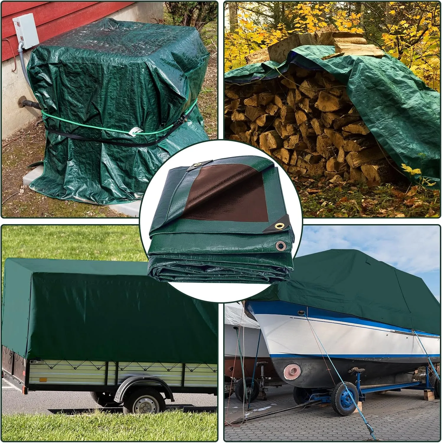 Tarp 16x20 Feet 16 Mil Heavy Duty Waterproof Tarp, Large Multipurpose Cover with Brass Grommets and Reinforced Edges, UV Resistant Thick Poly Tarps for Outdoor Camping Tent Pool Car, Green