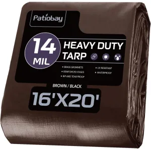 Tarp 16x20FT, 14 Mil Large Tarp, Tarps Heavy Duty Waterproof with Grommets Every 23.6", 420D Thick Plastic Tarp, UV Resistant Tear&Fade Resistant, Reinforced Edges for Outdoor Pool Camp Tent
