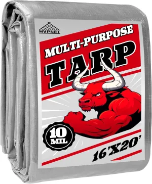 Tarp Heavy Duty 16x20ft Waterproof Tarps,10mil Uv Resistant,Multipurpose Silver/Black Tarps for Cars,Camping,Roof,Ship,Garden.by-MVPNET