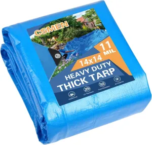 Tarp Heay Duty Waterproof 14x14ft,Blue Tarp Cover Plastic Poly Tarpaulin for Outdoor Cover,Emergency Rain,Roof, Pool, Boat,Camping - Multipurpose with 11Mil Thickness